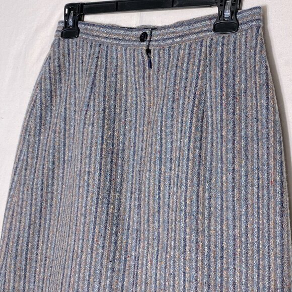 Vintage Ziba Grey Blue Wool Striped Pencil Skirt  S - Picture 8 of 10